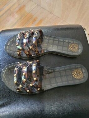 New Vince Camuto Carron Jelly Sandals,Tortoiseshell Gold Studded Slide,10